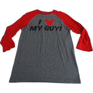 Disney Parks Mickey Mouse Graphic Raglan T-Shirt Women Size S "I Love My Guy"